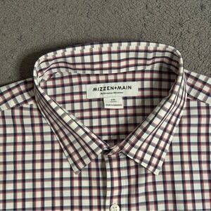 Mizzen+Main Performance Mens Red Blue Plaid Button Down Long Sleeve Shirt Sz XXL